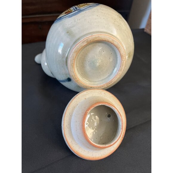 Japanese Stoneware Tea Pot Vintage Hand Painted Mid-Century - Picture 7 of 9